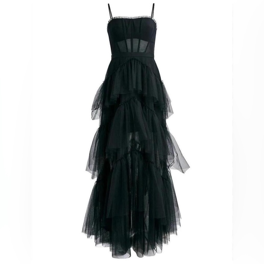 BCBGMAXAZRIA Corset Tulle Gown in Black
